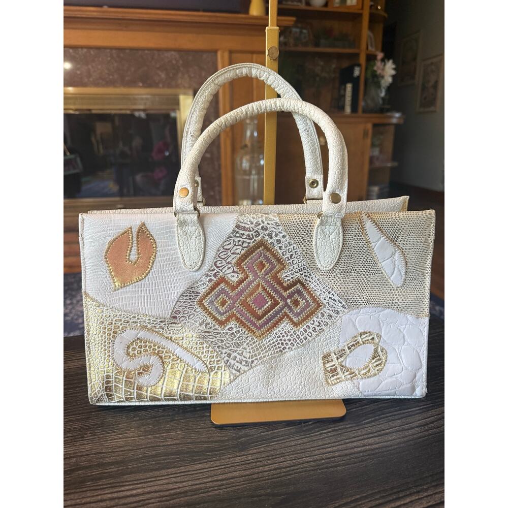 Vintage Gold Metallic Patchwork Top Handle Bag